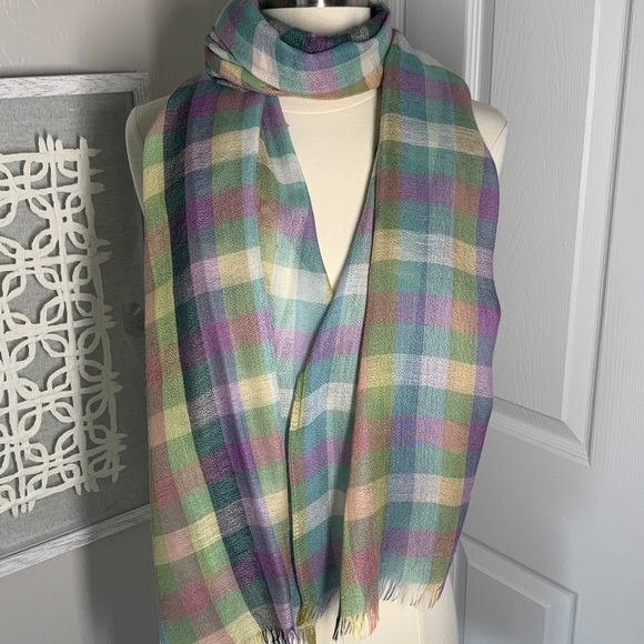 Accessories - Colorful Plaid Scarf in muted pastel color palette
